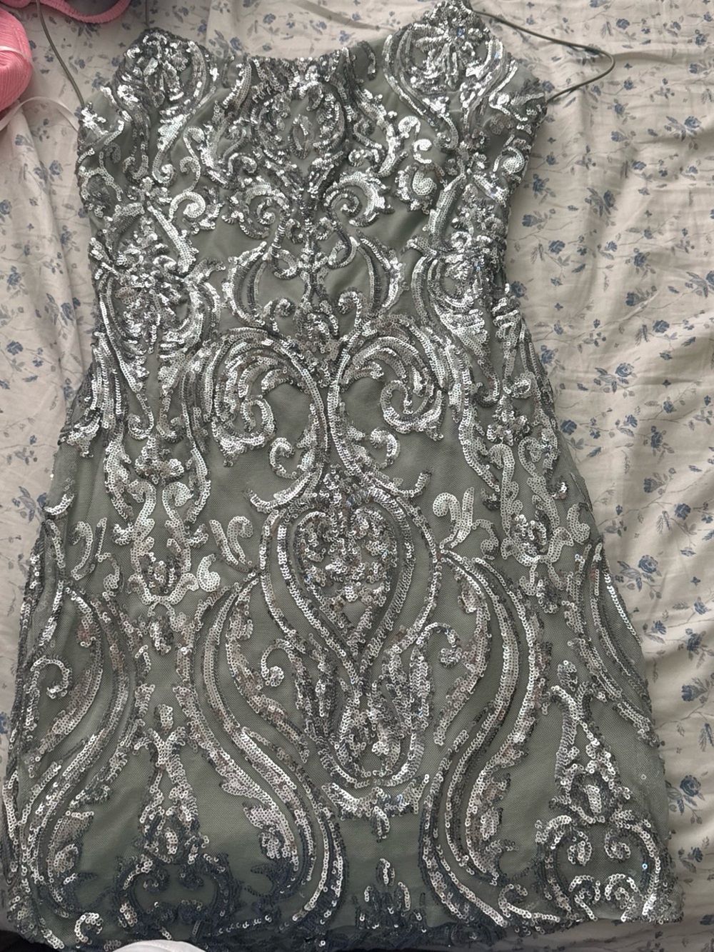 Windsor Strapless Silver Sequin Embellished Dress